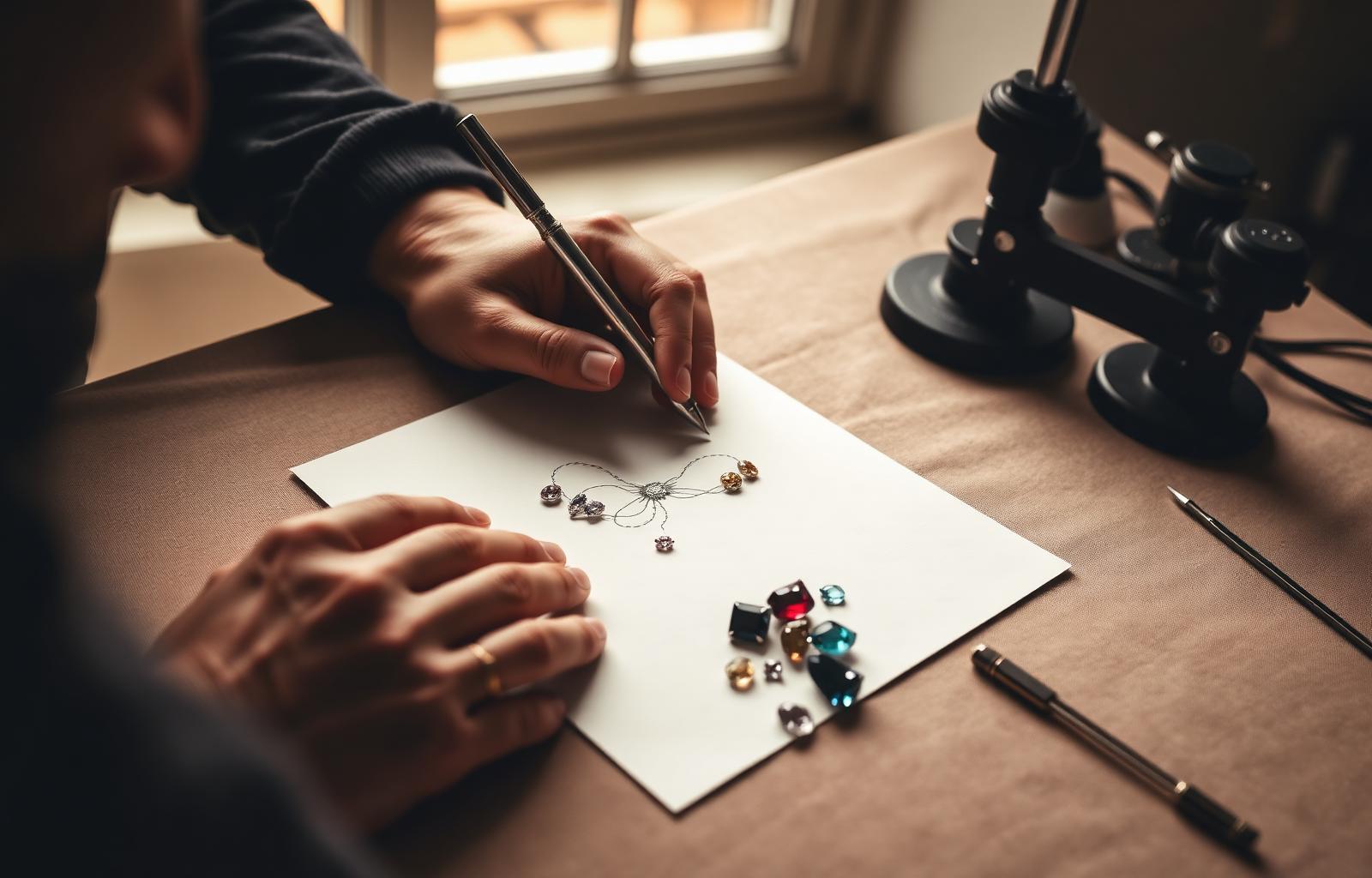 Bespoke gemstone jewelry under development in the SOSNA Diamonds atelier