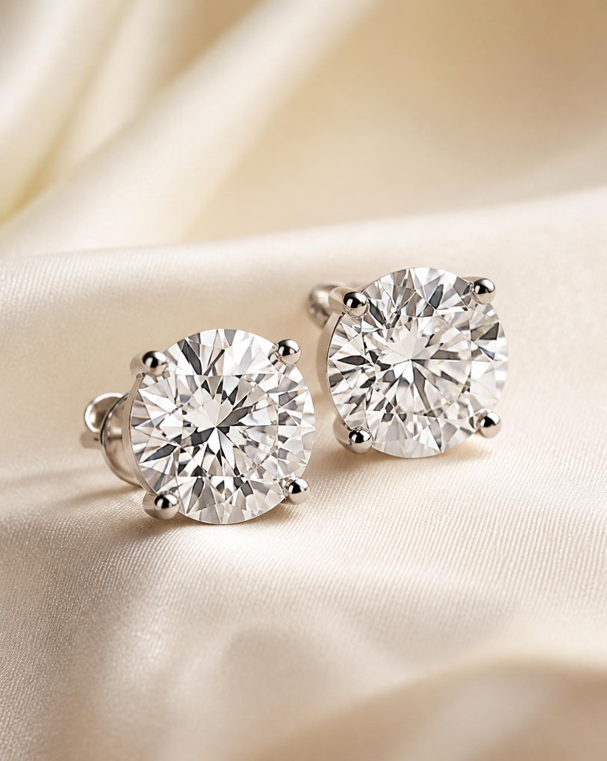 Round brilliant diamond studs in platinum