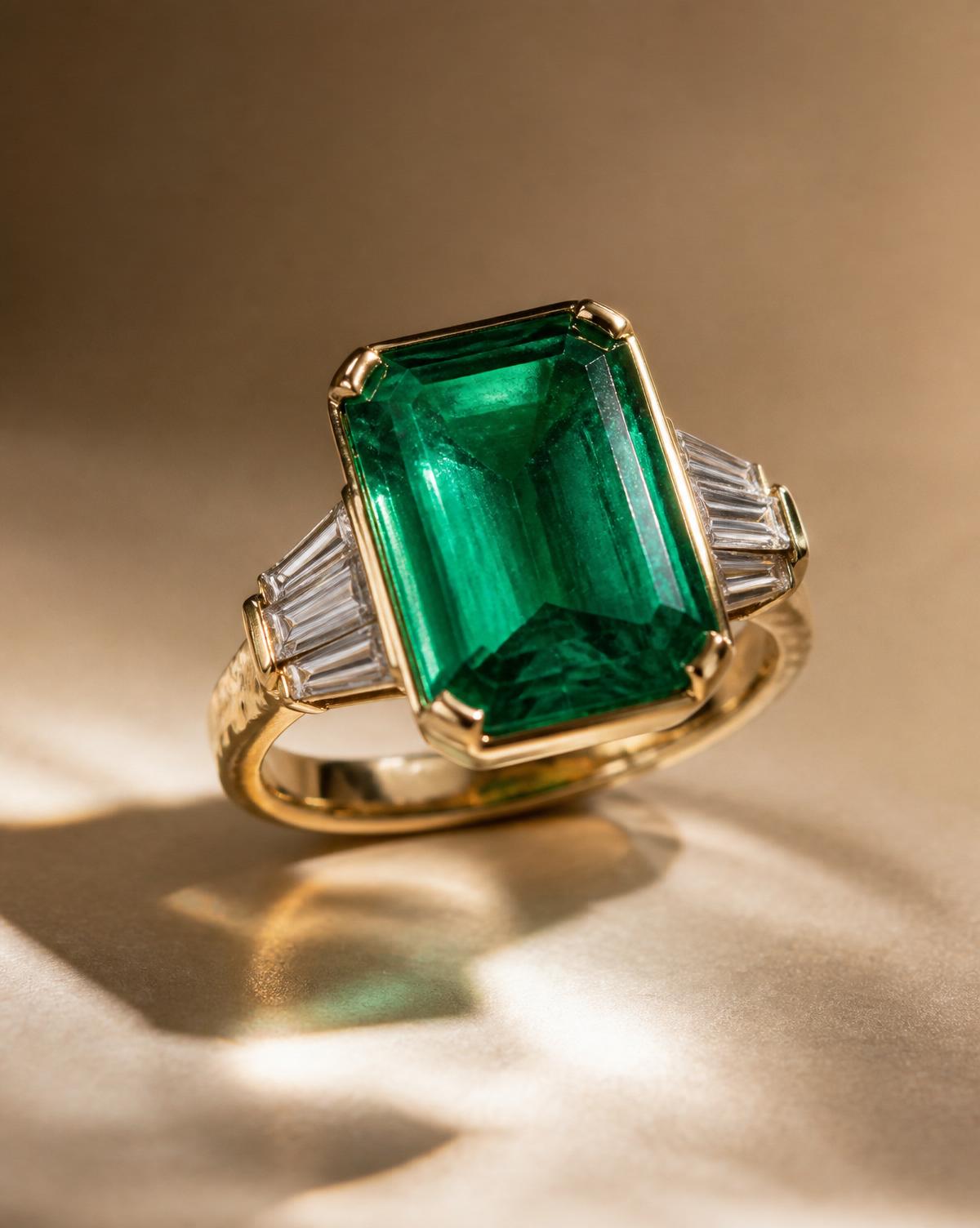 Ring with emerald-cut Colombian emerald in 18k gold
